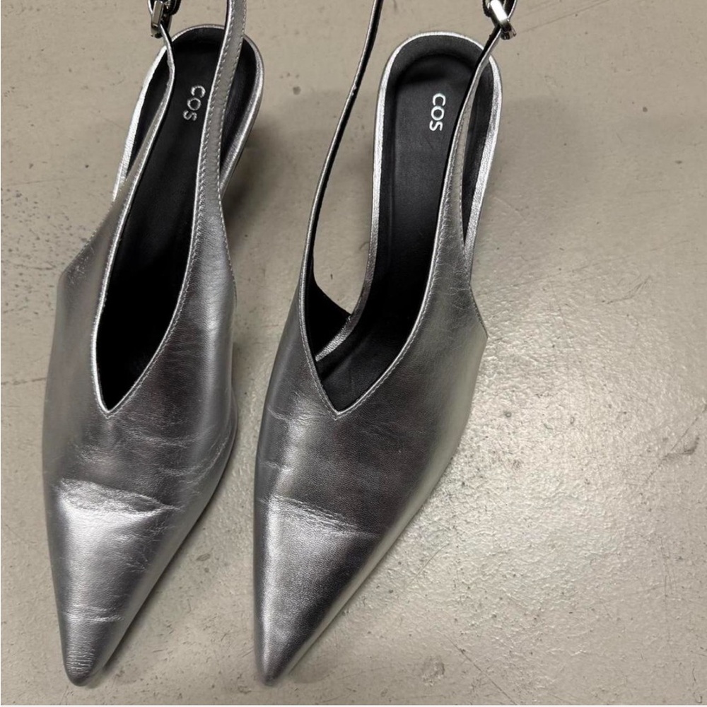 COS silver sling back kitten heel size 39